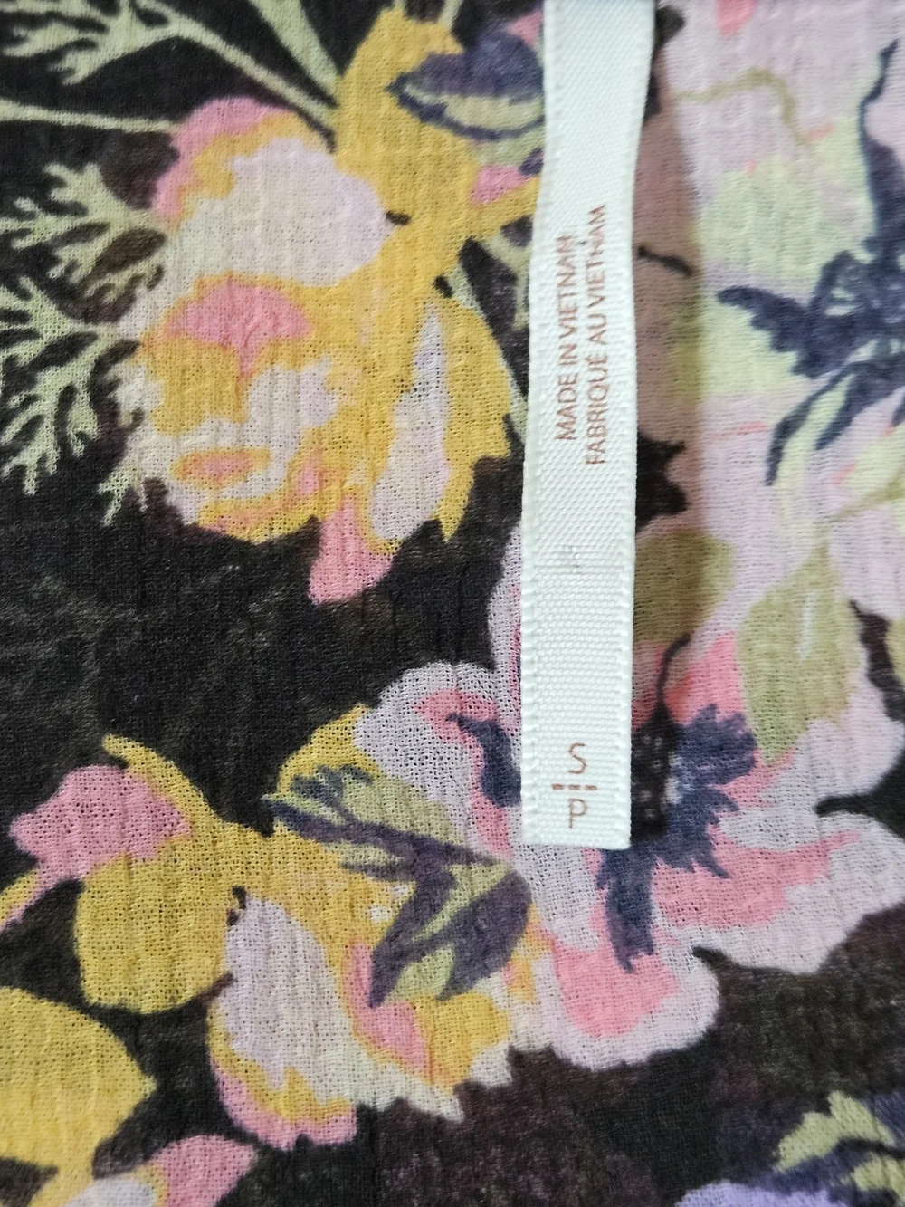 Free People Black Floral Tie-Front Blouse with Pink & Yellow Blooms